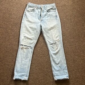 Agolde “Riley” Straight Leg Light Blue Factory Distressed Jeans Sz 26